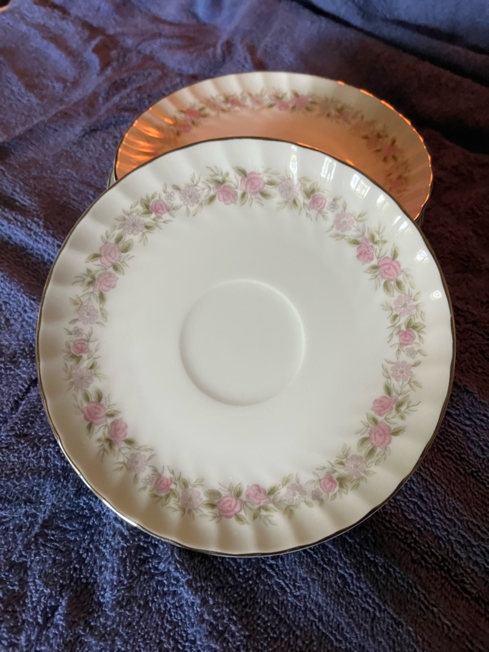 Teahouse Rose Dansico Platinum Trim Fine China 6" Saucers Set of 5 Cottagecore